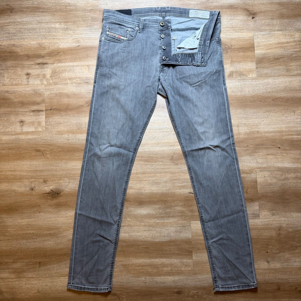 Diesel Tepphar Jeans Mens 34x32 Grey Slim Carrot Fit Stretch Denim Pants 0662U